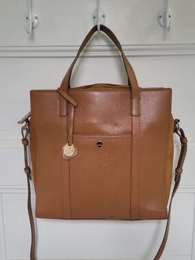 Lodis RFID Leather Tote Tan Crosshatch & Suede Large Zip Work Bag